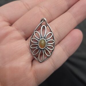 James Avery Silver Flower Pendant with Orange Stone